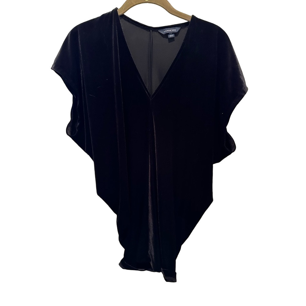 Lands' End Black Velvet V Neck Dolman Sleeve Medium